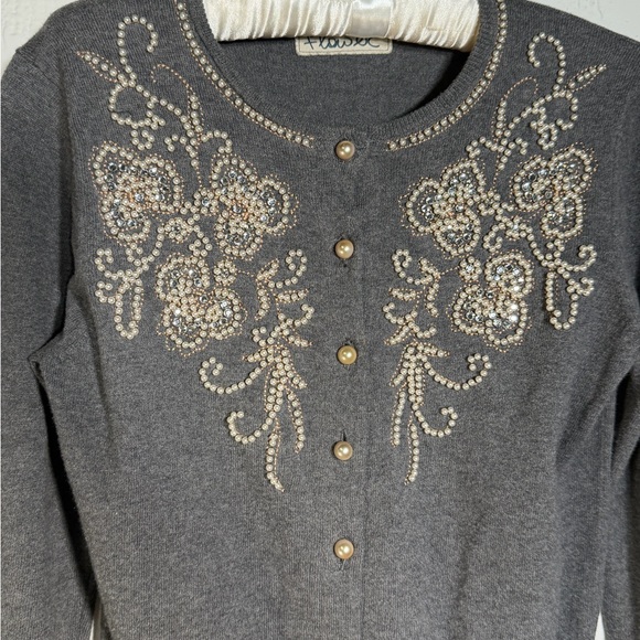 Gorgeous Embellished Gray Cardigan Sweater Anthropologie - Picture 6 of 16
